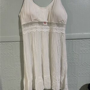 White Sleeveless Dress with Lace Detail